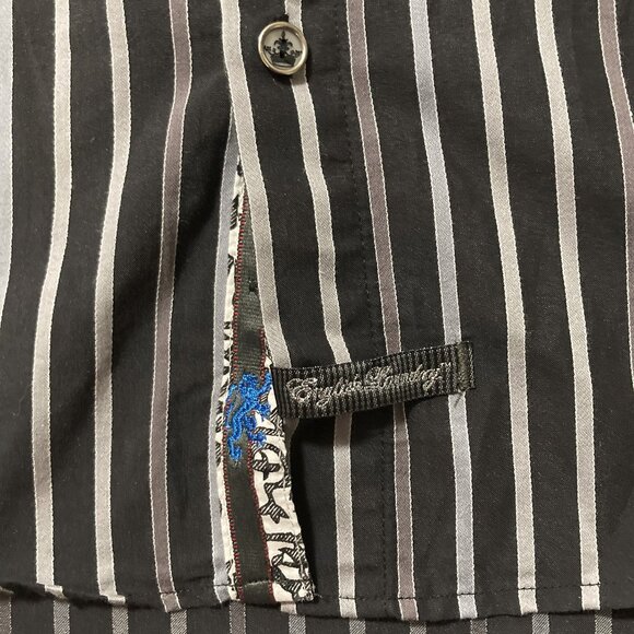 ENGLISH LAUNDRY Grey and black striped button-down shirt MEDIUM LARGE men's top - Picture 5 of 11